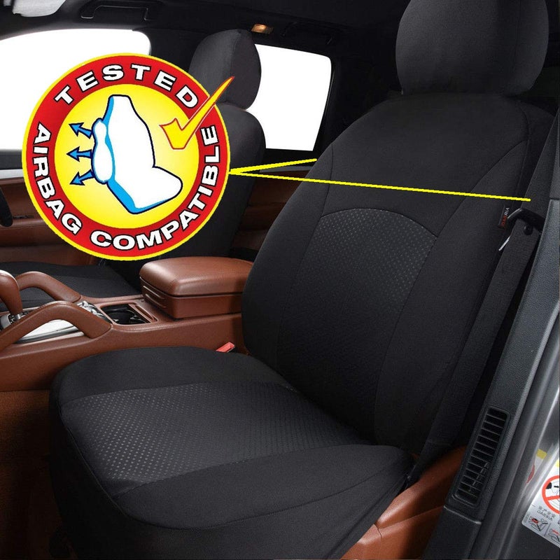 Flying Banner Car Seat Covers Set Front Seats and Rear Bench Polyester Cover Embossed Fabric Block Pattern Black - Image 5